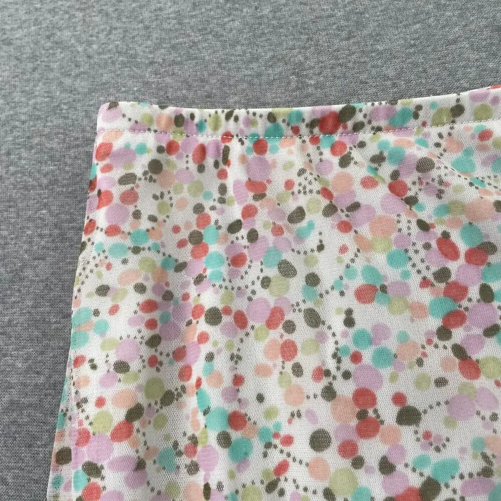 Vintage Y2K NY & Co Skirt XL Colorful Polka Dot Flare Hem Preppy Fairy Coquette